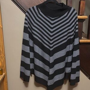 Chic Black and Gray Striped Women's Turtleneck Sweater